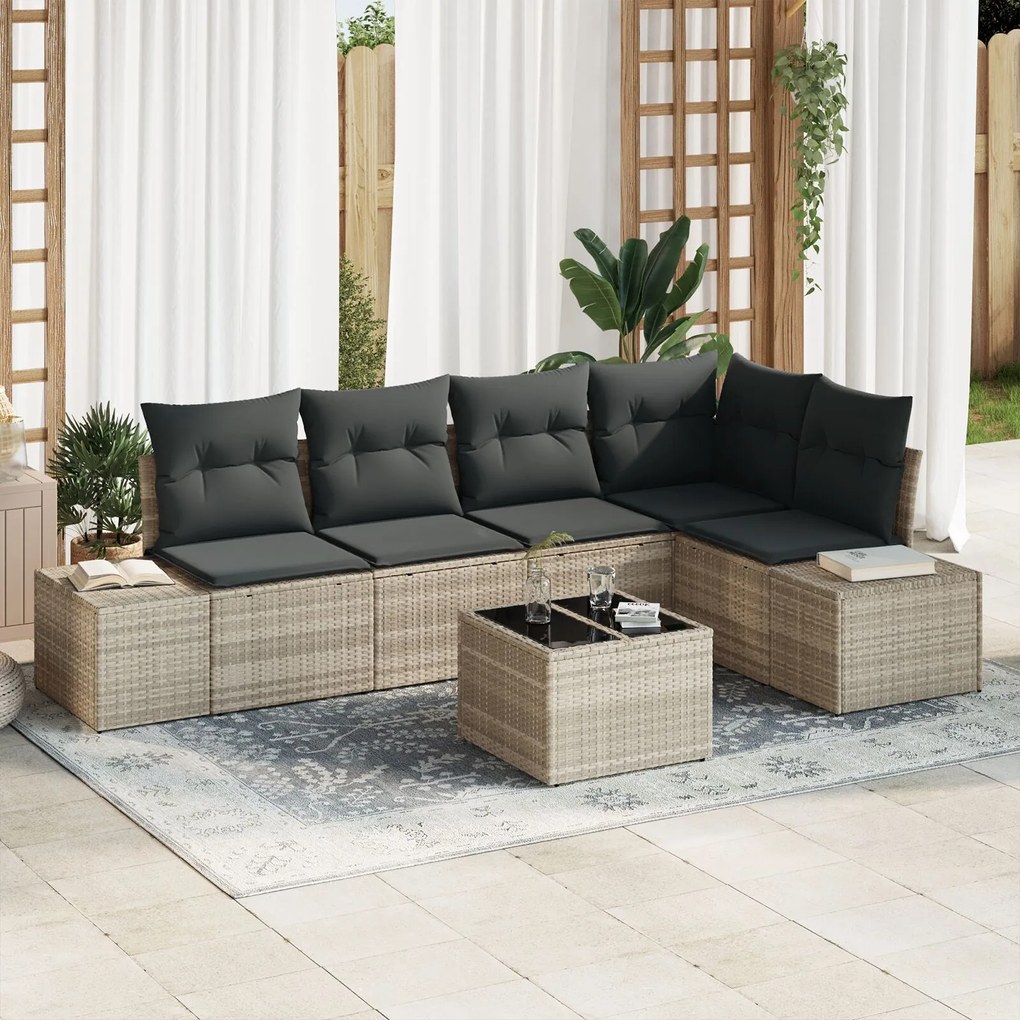 vidaXL Set de canapele pentru grădină 6 pcs Gri deschis Rattan poli