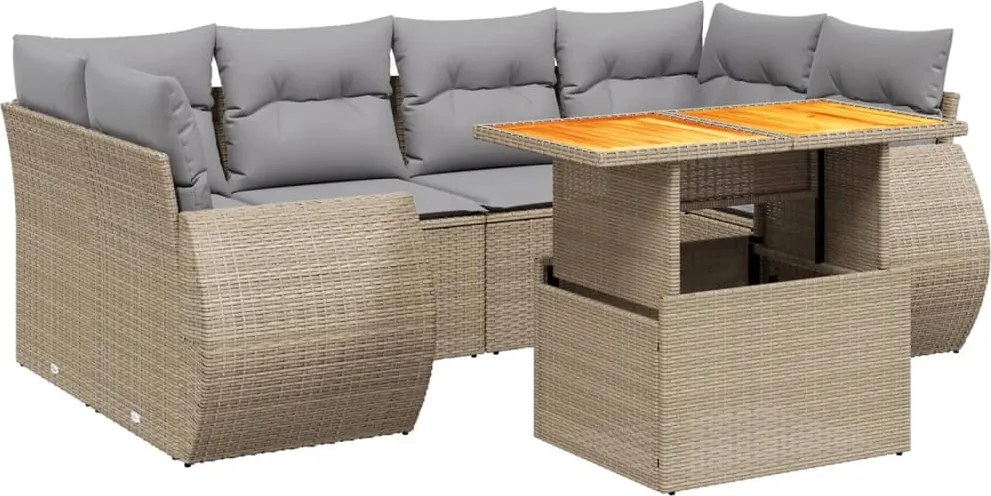 vidaXL Set canapele de grădină, 7 piese, cu perne, bej, poliratan