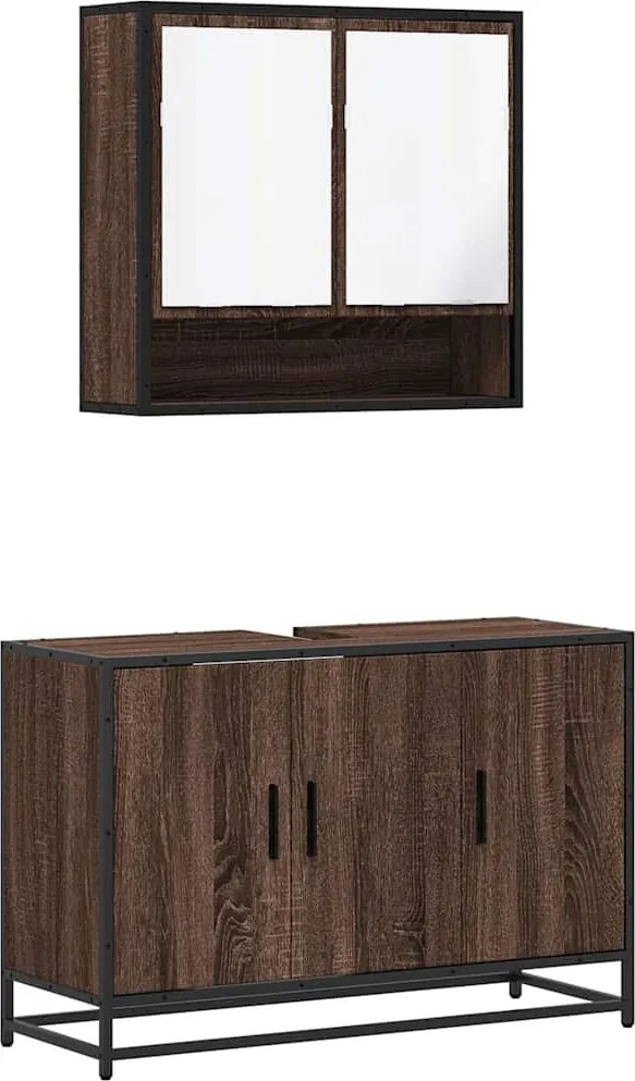 vidaXL Set mobilier de baie, 2 piese, stejar maro, lemn prelucrat