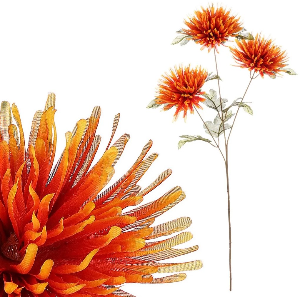 Floare artificială Chrysanthemum 3 floriportocaliu, 70 cm