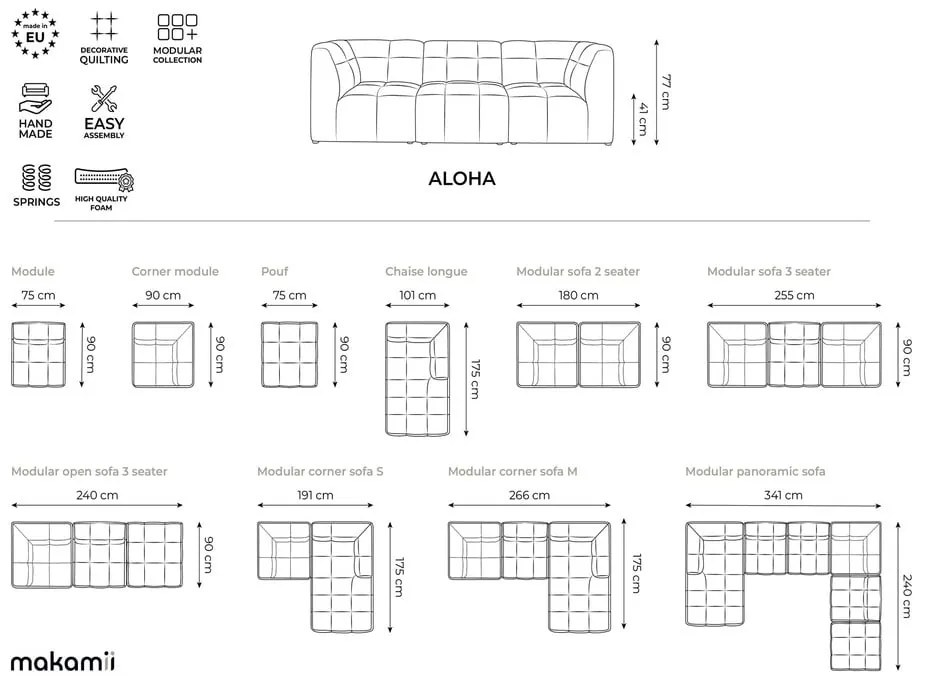 Colțar bej cu tapițerie din țesătură bouclé (în formă de "U") Aloha – Makamii