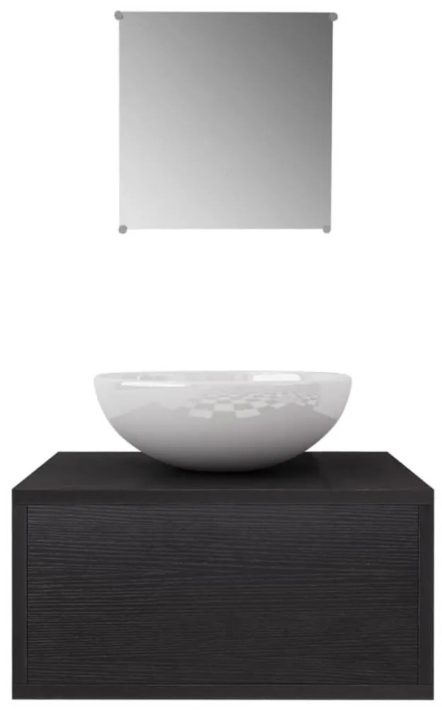 Set mobilier baie 4 piese cu chiuveta si robinet incluse, Negru