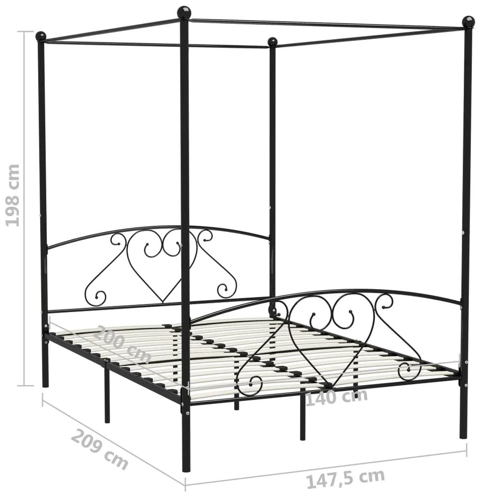 Cadru de pat cu baldachin, negru, 140 x 200 cm, metal Negru, 140 x 200 cm