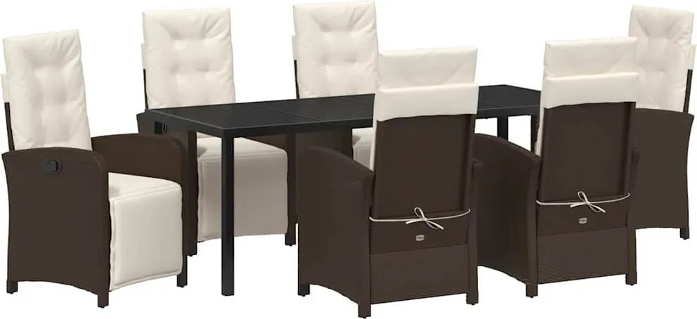 vidaXL Set de masă pentru grădină cu pernă 7 pcs Maro poliratan