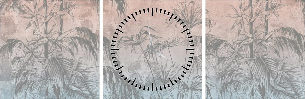 Tablou - Plante tropicale pe perete (cu ceas) (90x30 cm)