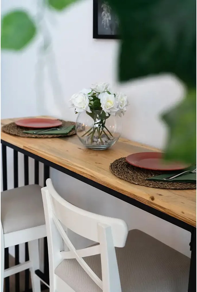 Masa bucatarie ,tip bar, lemn.seria wood A-620,pin natur-negru,140x40x103cm, 30141