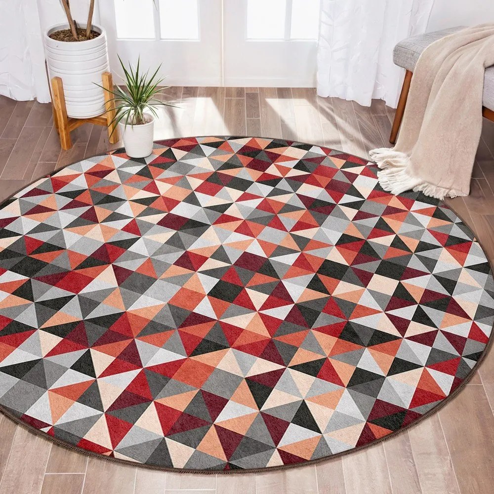 Covor roșu/gri lavabil rotund ø 80 cm Ignite – Mila Home