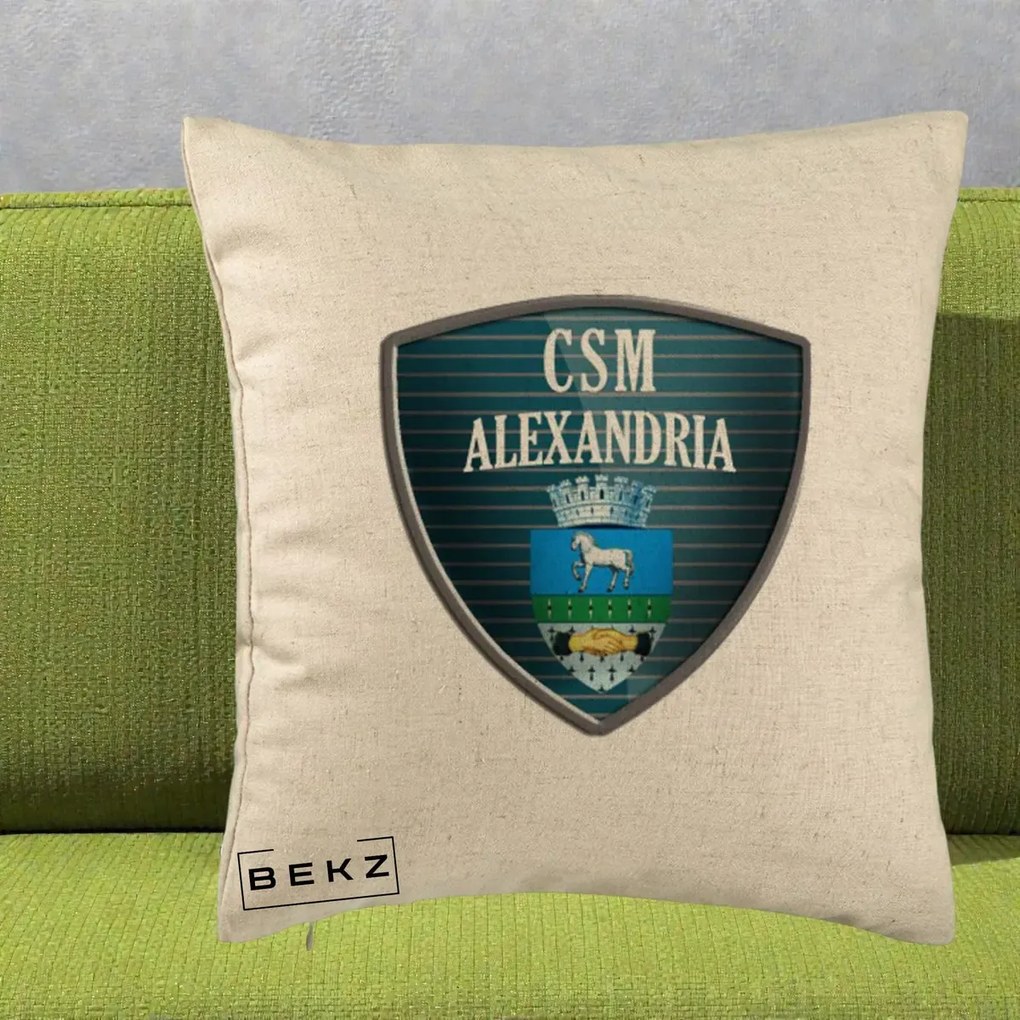 Perna Personalizata CSM Alexandria Fotbal, 40x40 cm, Bej, Husa Detasabila, Perna Inclusa, BEKZ®