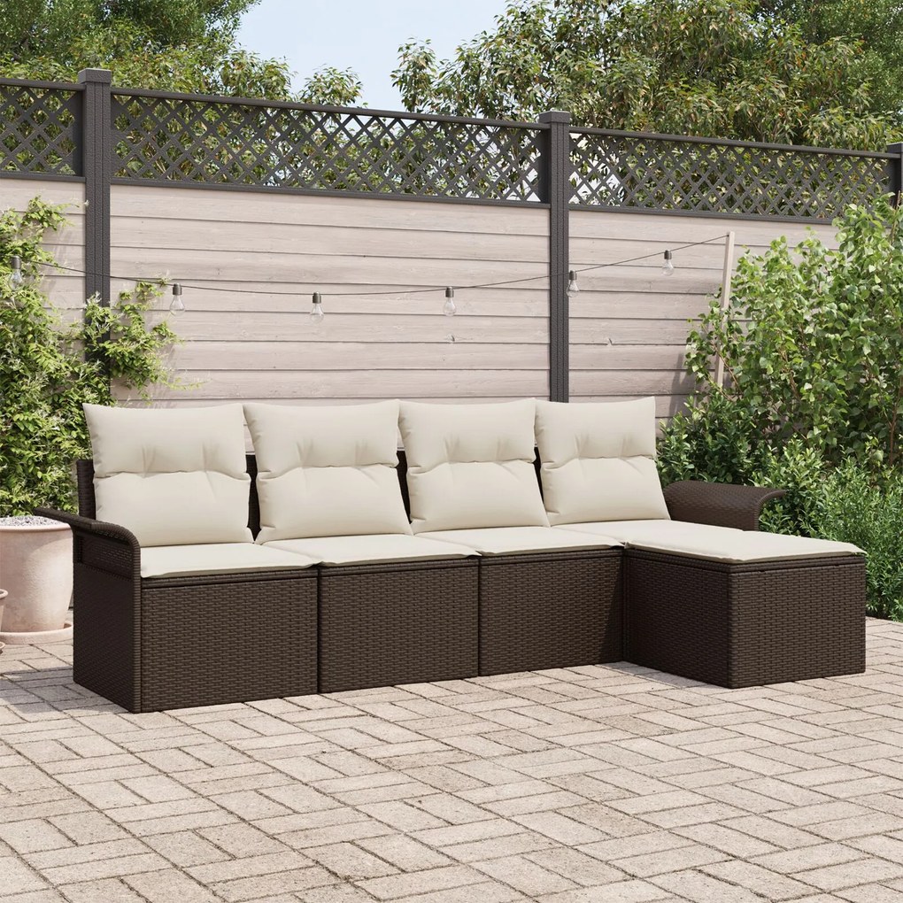 vidaXL Set de canapele pentru grădină cu pernă 5 pcs Maro Rattan poli