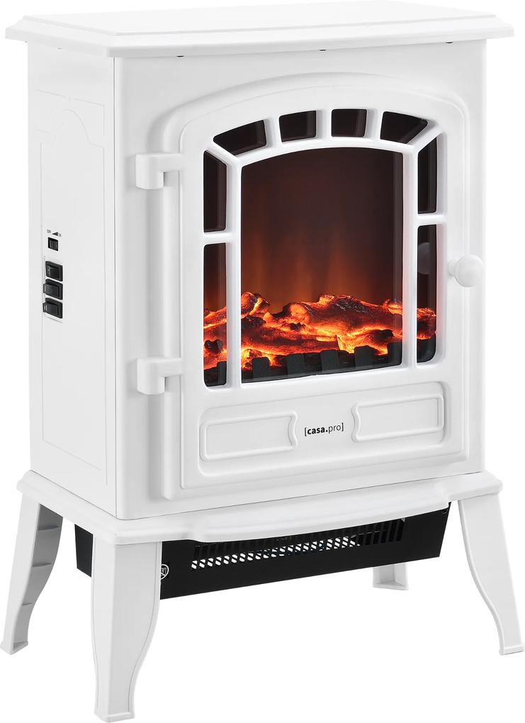 [casa.pro]® Fire Semineu electric AASL-6202, 39 x 24 x 56,5 cm, 1000 / 2000W, plastic, metal, sticla, alb