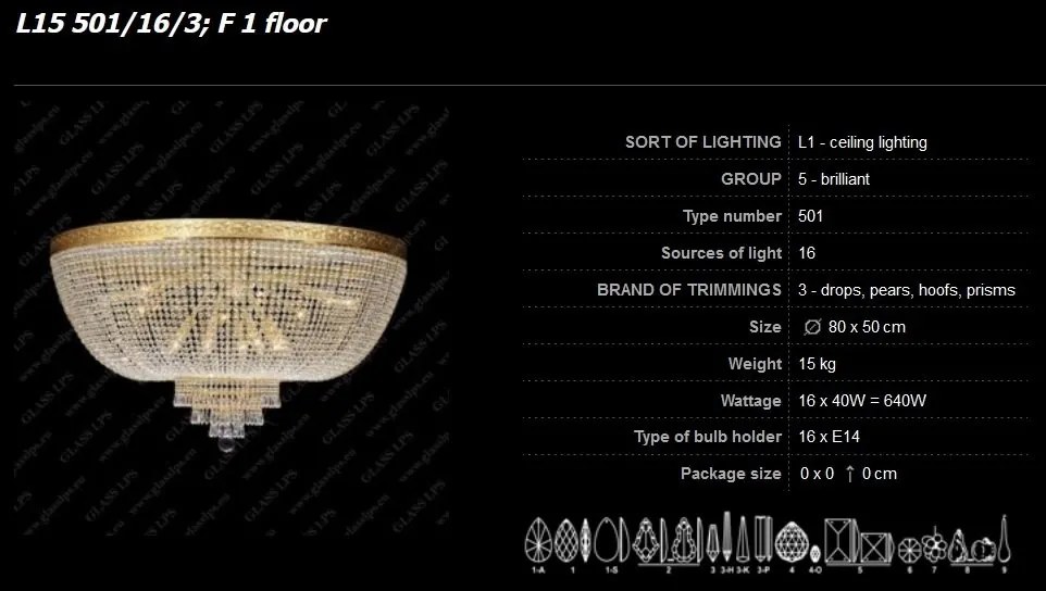 Plafoniera cristal Bohemia L15 501/16/3; F 1 floor
