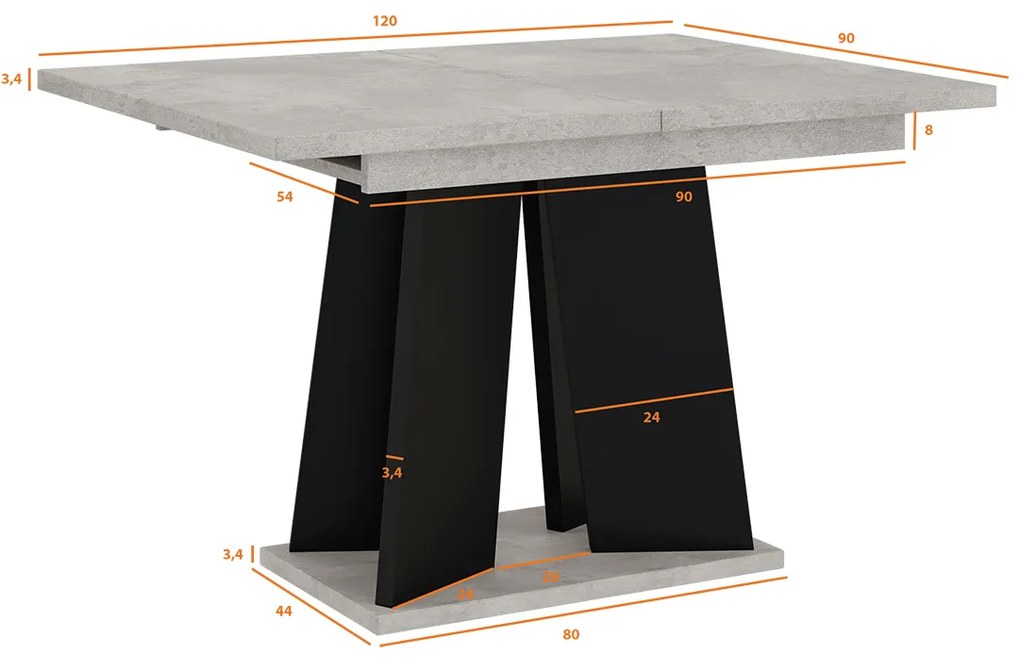 Masă de sufragerie Mulnu (gri deschis + Negru) (pentru 4 până la 6 persoane). 1055225