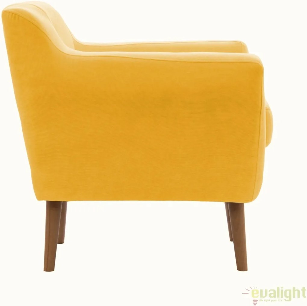 Fotoliu LUX elegant si confortabil cu picioare stejar si tapiterie galbena, Kelly 1 stejar/ galben