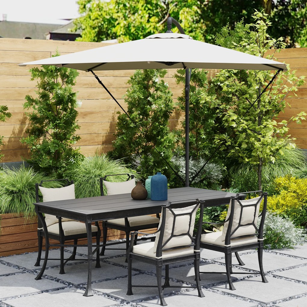 Outsunny Umbrelă de Grădină Suspendată 2.47x2.47 m, Umbrelă de Exterior cu Bază în Cruce, Corzi Antivânt, Bej | Aosom Romania