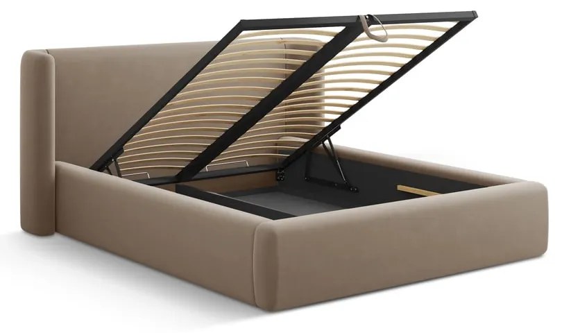 Pat matrimonial maro deschis tapițat cu spațiu de depozitare cu somieră 160x200 cm Jason – Windsor &amp; Co Sofas