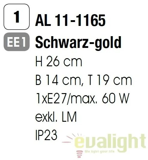 Aplica de perete exterior stil rustic IP23 Taverna AL 11-1165 schwarz-gold OR