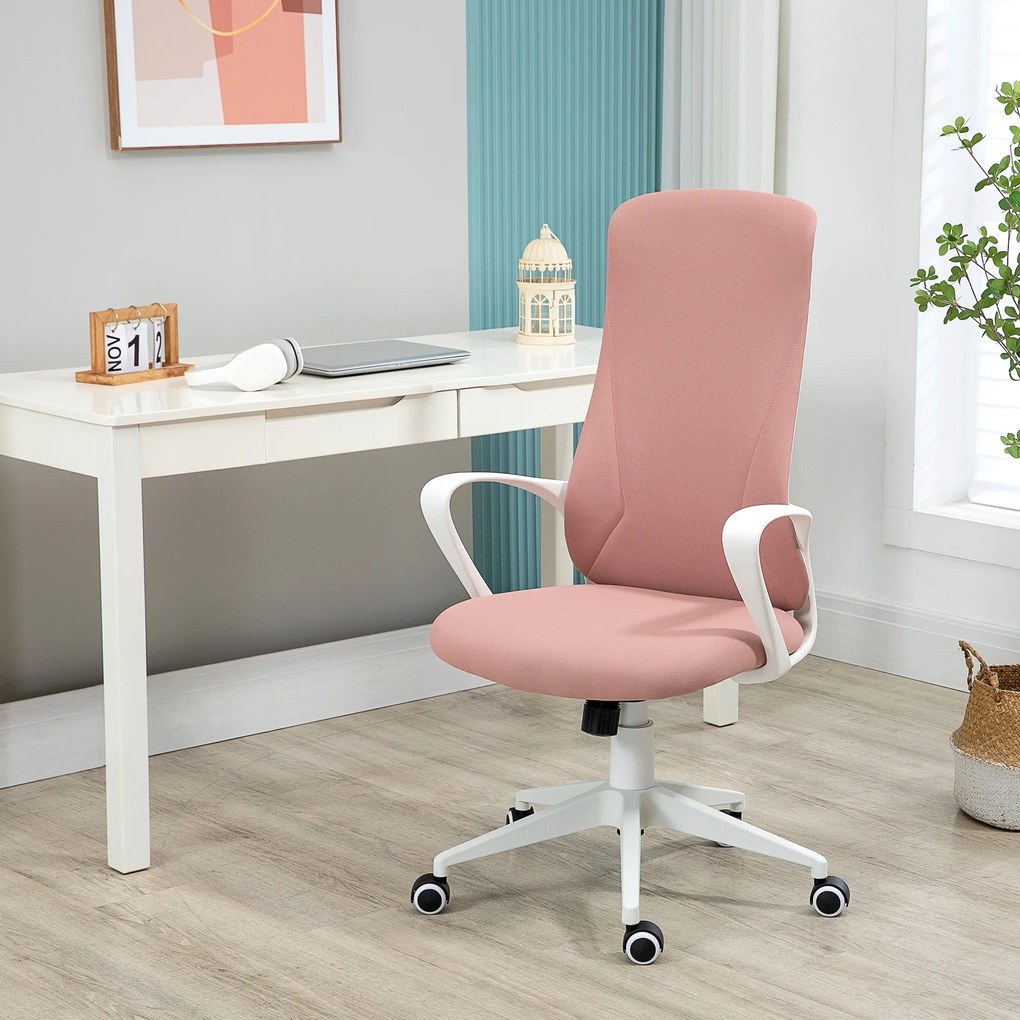 Vinsetto Scaun de birou ergonomic și căptușit, cu înălțime ajustabilă și balans, 62x56x110-119,5 cm, roz | Aosom Romania