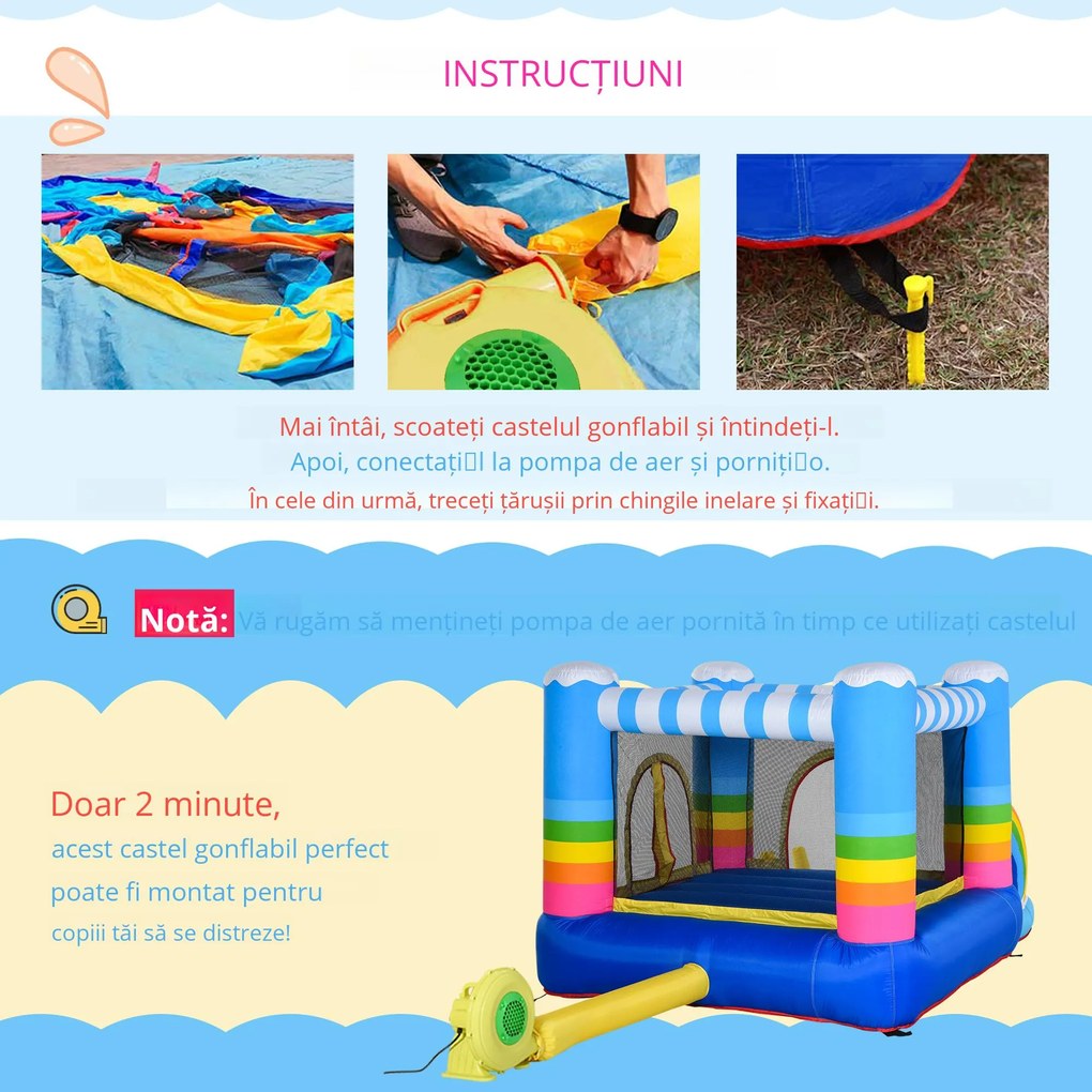 Castel Gonflabil pentru Copii Outsunny cu Trambulina si Piscina, Pompa Electrica Inclusa 290x200x155cm, Multicolor | Aosom Romania