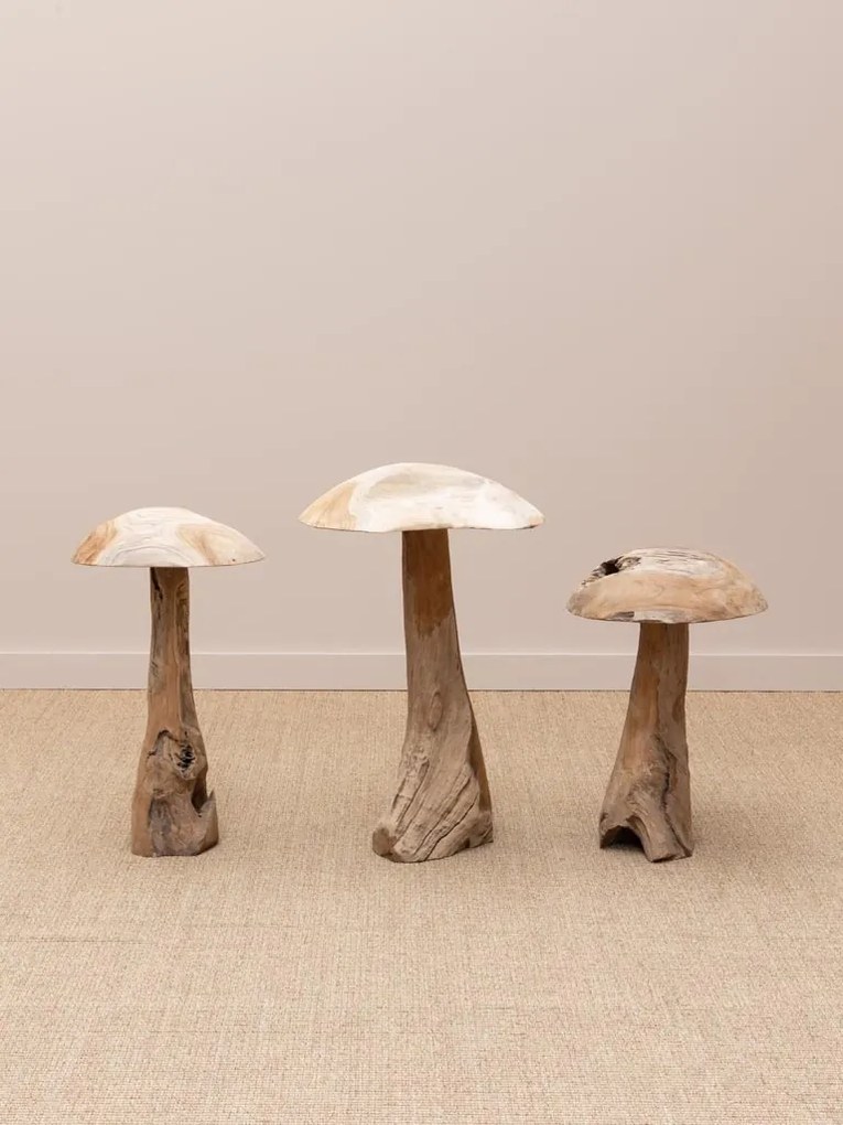 Set 3 ciuperci decorative din lemn de tec, "Sylve"