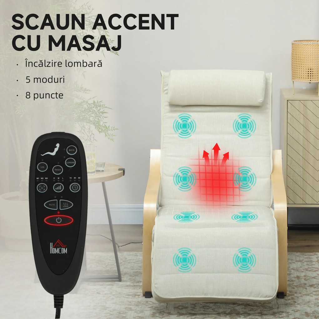 HOMCOM Fotoliu pentru living cu încălzire și suport pentru picioare reglabil Crem Lemn | Aosom Romania
