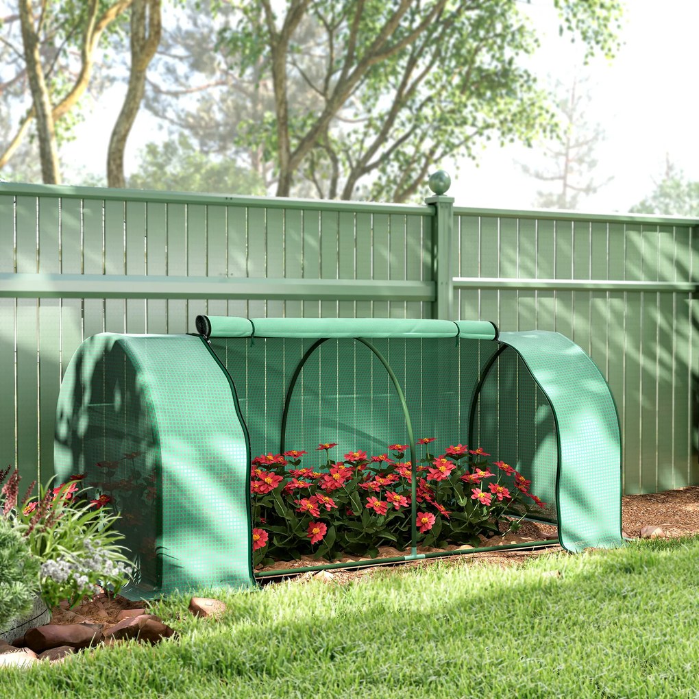 Sera Tunel Outsunny din Otel si cu Capac din PVC, 200x100x80 cm, Transparent si Verde | Aosom Romania