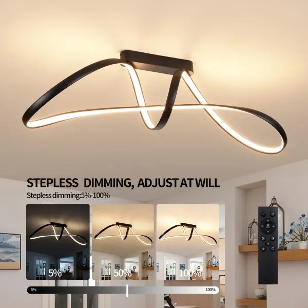 Brilagi-LED Lustră aplicată dimmabilă TWISTER LED/60W/230V 3000-6000K neagră + telecomandă