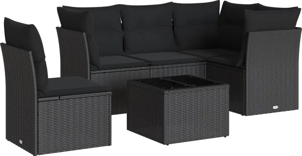 vidaXL Set mobilier de grădină cu perne, 6 piese, negru, poliratan