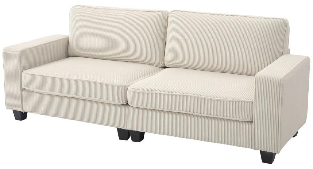 HOMCOM Canapea cu 3 Locuri cu Husă de Cord, Canapea de Sufragerie cu Arc de Înaltă Calitate, până la 400 kg, 227 x 84 x 87 cm, Crem | Aosom Romania