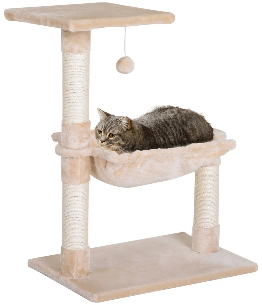 PawHut Turn pentru Pisici max 3.6kg, Copac pentru Zgariat pentru Pisici ca hamac si Minge Agatata din Lemn si Plus, 50x36x70cm, Bej | Aosom Romania