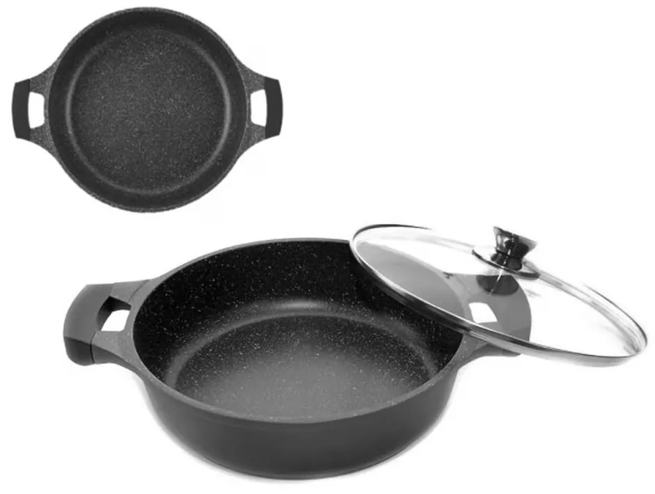 Cratiță marmorată cu capac 36 cm, 7L – Royalty Line RL-BR36CM, antiaderentă, ideală pentru gătit în familie