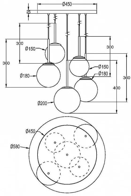 Lustra cu 5 pendule design modern Basic form auriu