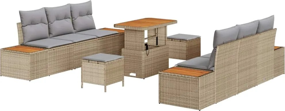 vidaXL Set de canapele pentru grădină cu pernă 9 pcs Bej Rattan poli