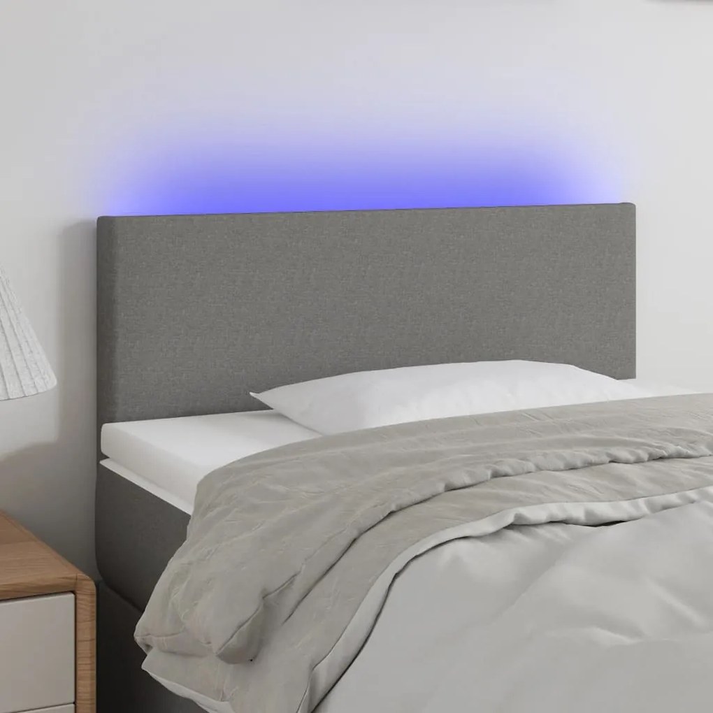 vidaXL Tăblie de pat cu LED, gri închis, 80x5x78/88 cm, textil