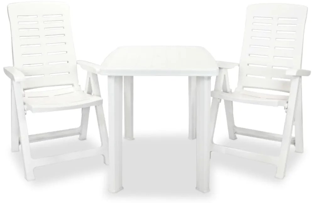 vidaXL Set mobilier bistro, 3 piese, alb, plastic