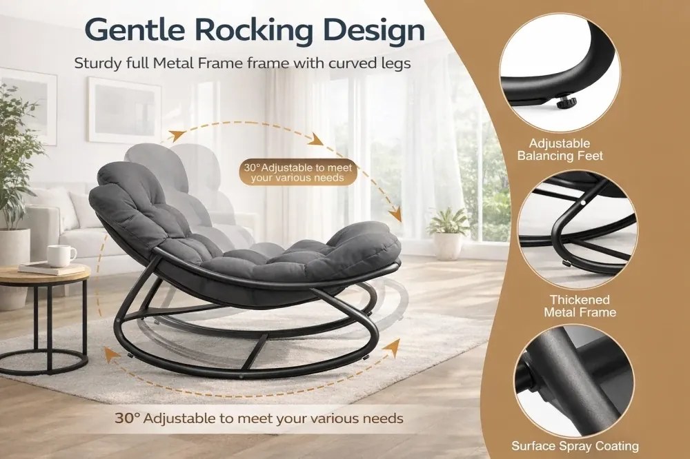 RESIIGLAT- Balansoar cu scaun pentru suport picioare, cadru metalic, pentru uz interior și exterior, rezistent până la 150 kg, Gri