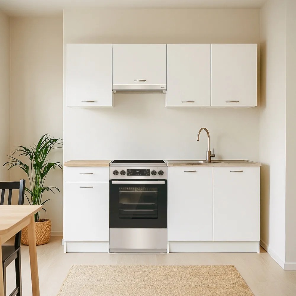 Mobilă de bucătărie Praktik 180, corp alb, față albă