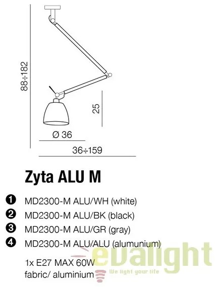 Pendul directionabil design modern ZYTA M ALU gri
