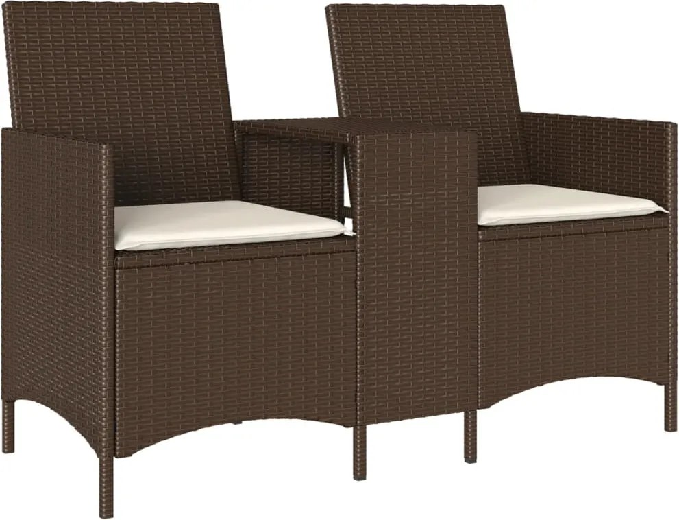 vidaXL Canapea de grădină cu 2 locuri cu masă/perne, maro, poliratan