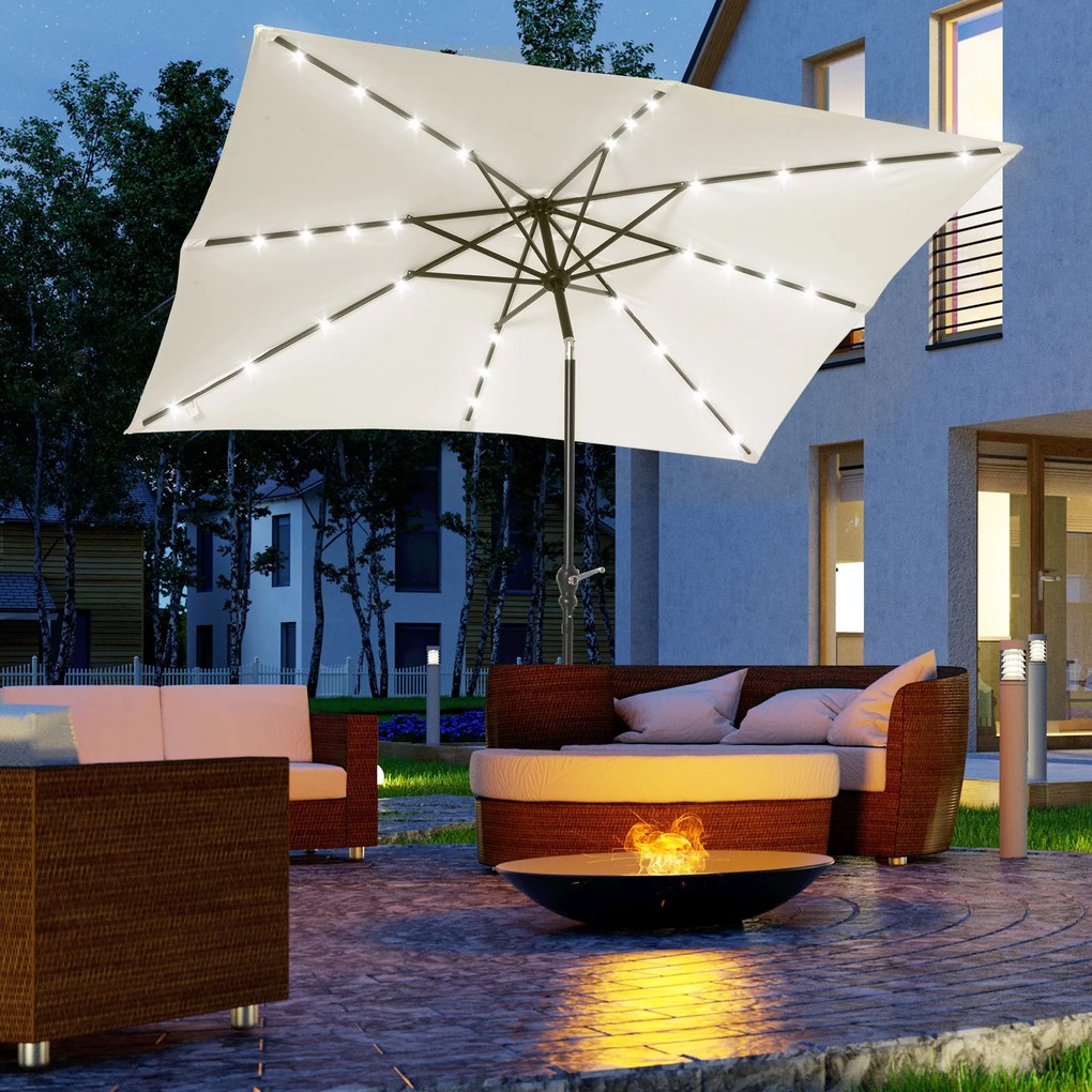 Outsunny Parasol de gradina parasol drept 3 x 2 m luminos rectangular inclinabil parasol LED solar otel poliester crem | Aosom Romania