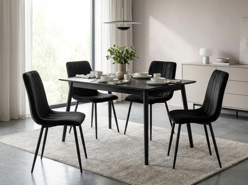 Scaun din catifea neagra LAVA ONYX cu picioare negre