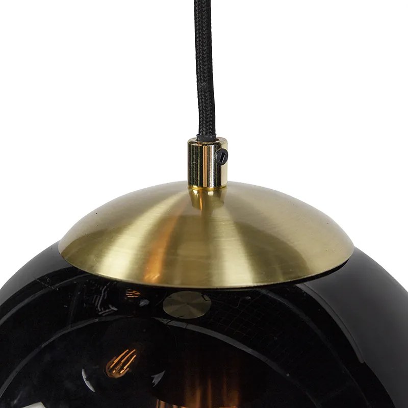 Lampă suspendată art deco aurie cu sticlă neagră cu 3 lumini - Pallon