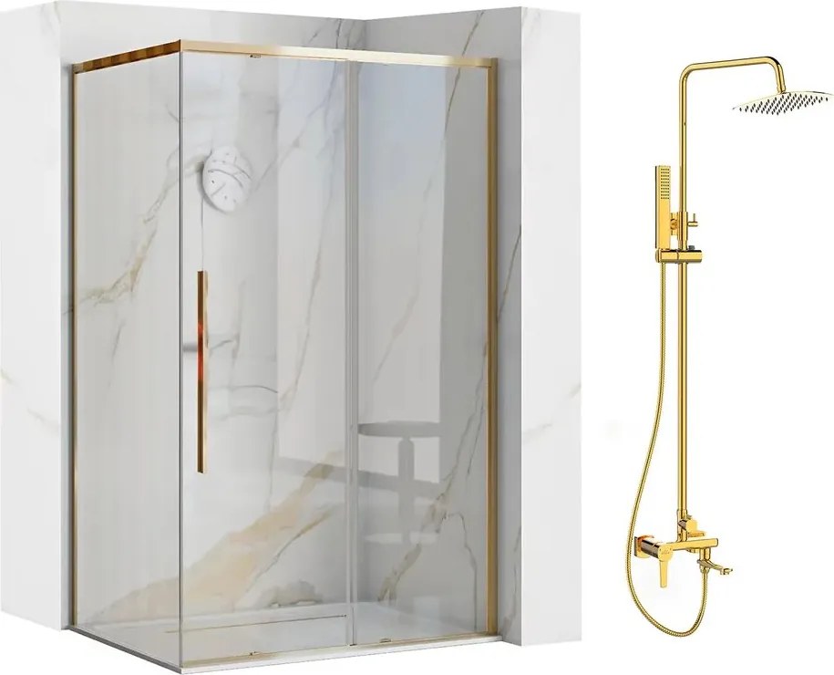 Pachet cabina de dus Rea Solar auriu 90x120 cm si coloana de dus Invena Glamour auriu