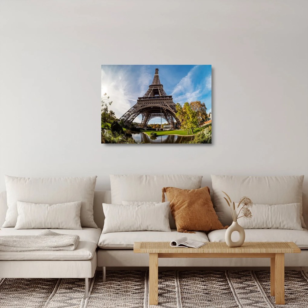 Tablou pe sticlă - Turnul Eiffel colorat (70x50 cm)
