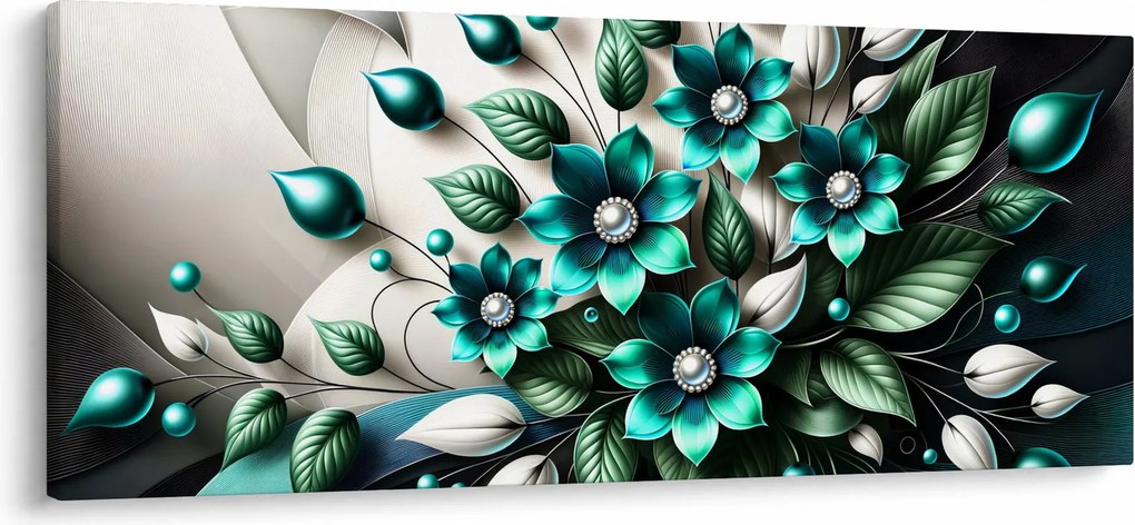 Tablou - Flori turcoaz 3D (120x50 cm)