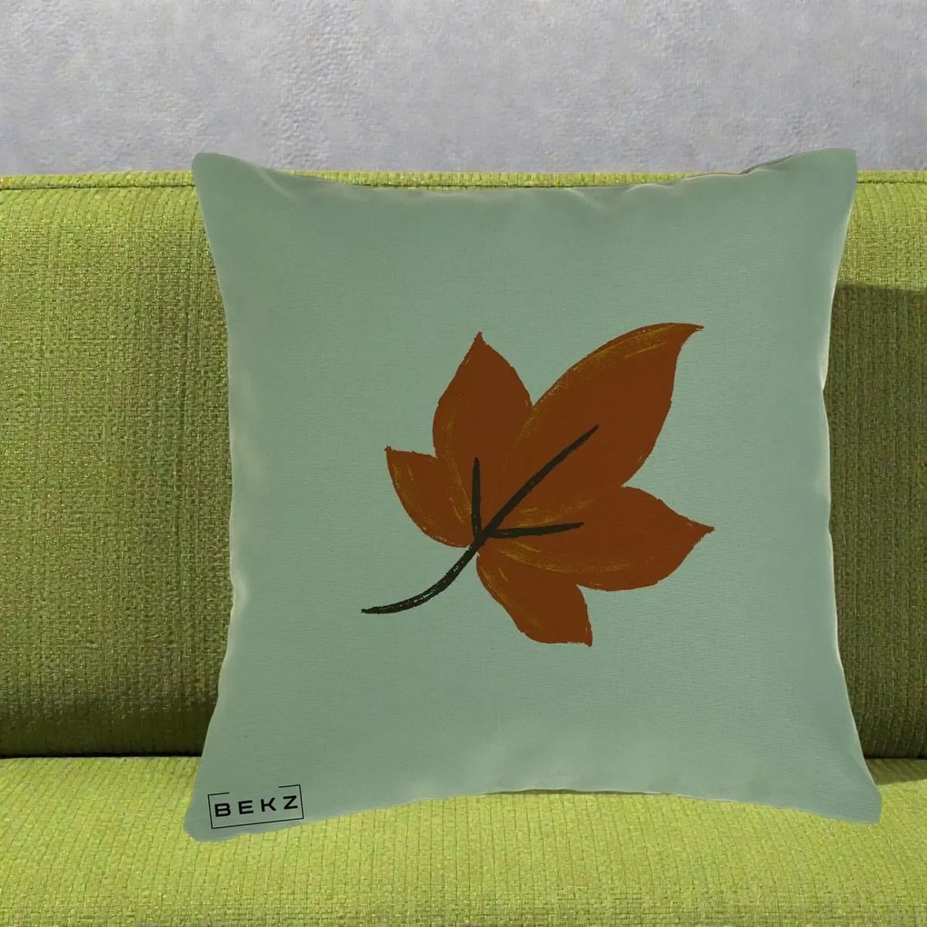 Perna Decorativa Frunza de Toamna Portocalie, 40x40 cm, Verde, Husa Detasabila, Perna Inclusa, BEKZ®