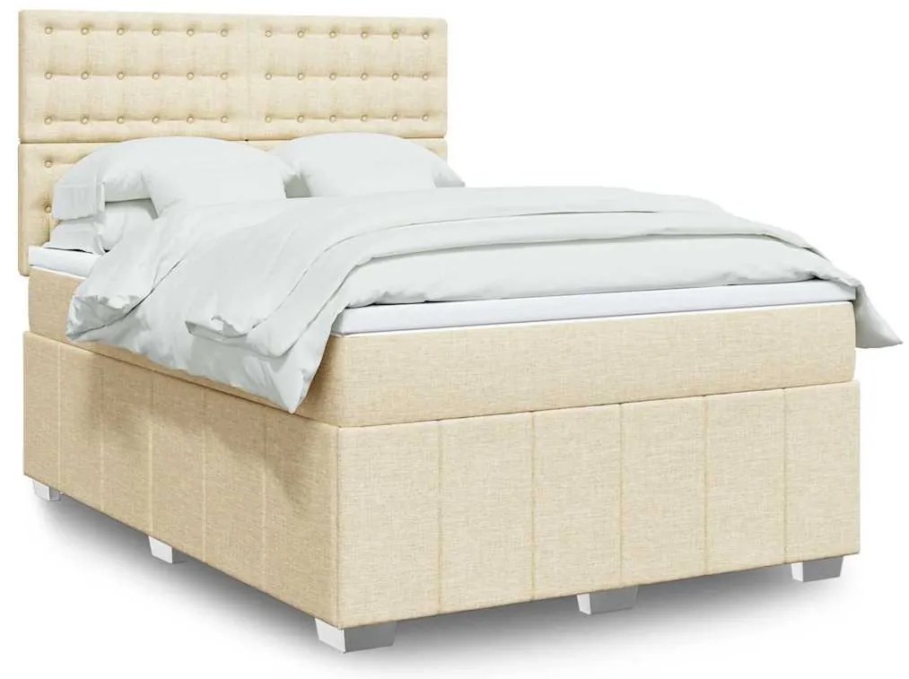 vidaXL Pat box spring cu saltea, crem, 140x200 cm, textil