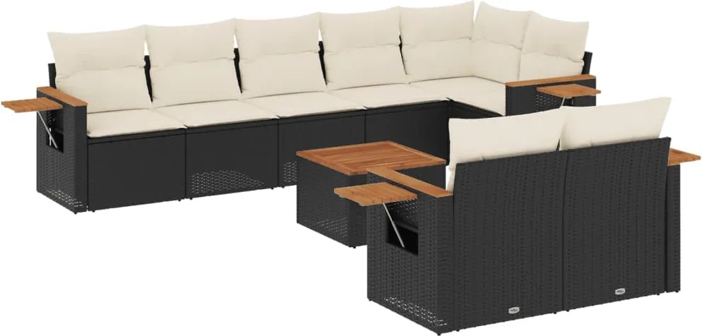 vidaXL Set mobilier de grădină cu perne, 9 piese, negru, poliratan