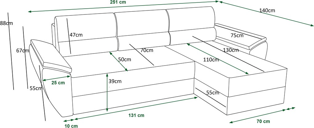 Coltar extensibil de colt TAVERO, verde inchis, reversibil, 251x140 cm