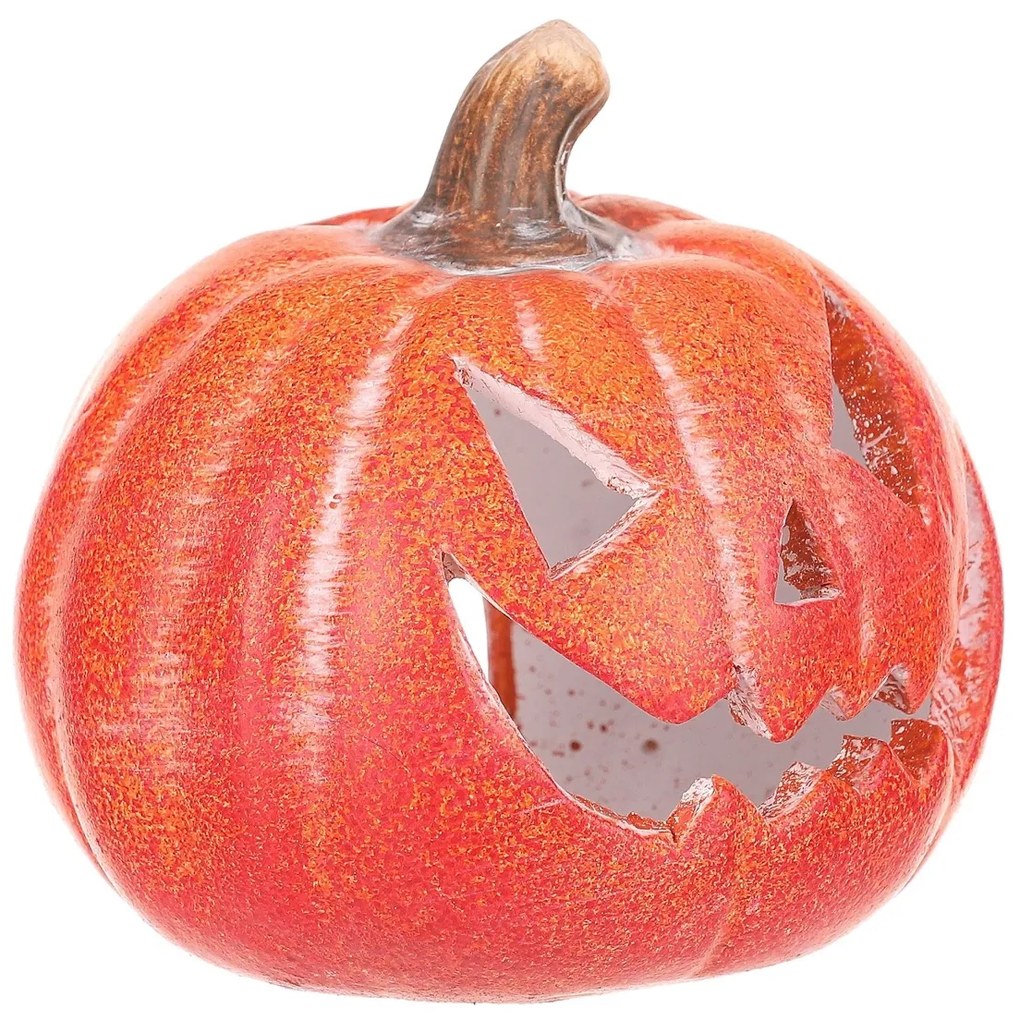 Suport lumânare dovleac cu față, mic, portocaliu,ceramică, diam. 10 cm, diam. 10 cm