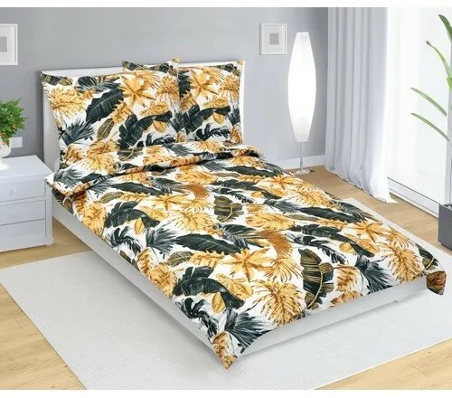 Bellatex Lenjerie de pat din bumbac Frunze depalmier auriu, 140 x 200 cm, 70 x 90 cm